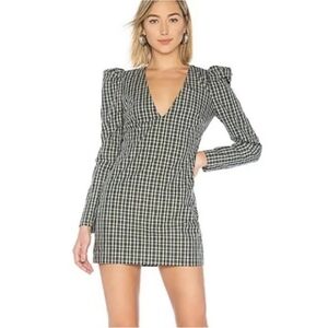 LOVERS + FRIENDS | Plaid Long Sleeve Mini Dress XS Blue Green Cream